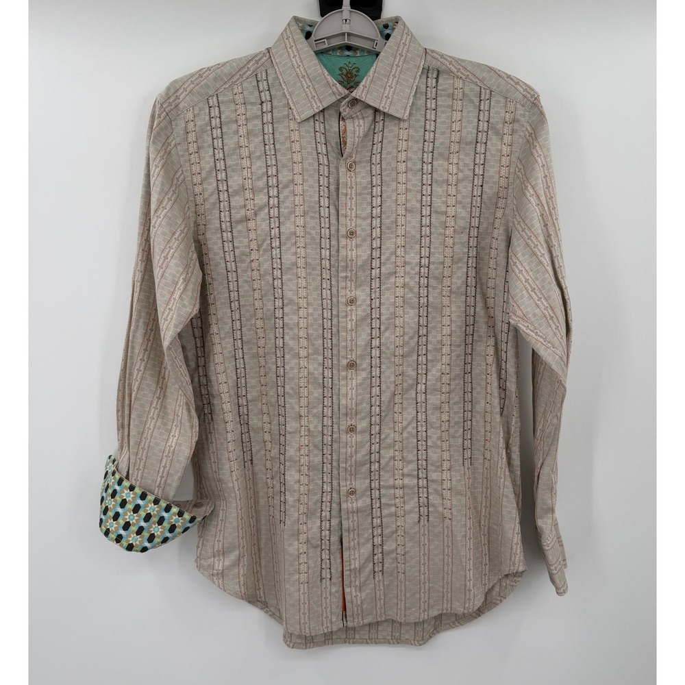 Robert Graham Mens Medium Tan Textured Stripe Long Sleeve Button Down Shirt 1912